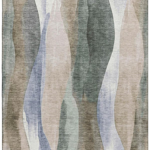 HomeRoots 9' X 12' Beige Blue Ivory Abstract Area Rug - Washable, UV Protected, Stain-Resistant, Durable Design 710261
