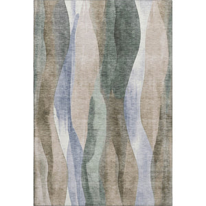 HomeRoots 10' X 14' Abstract Washable Area Rug in Beige, Blue & Ivory - UV Protected, Durable & Stylish! 710262