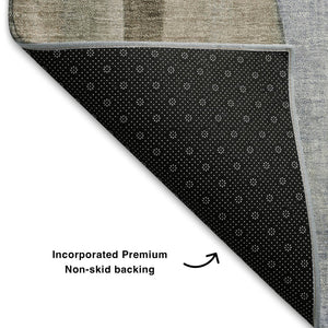 HomeRoots 10' X 14' Abstract Washable Area Rug in Beige, Blue & Ivory - UV Protected, Durable & Stylish! 710262