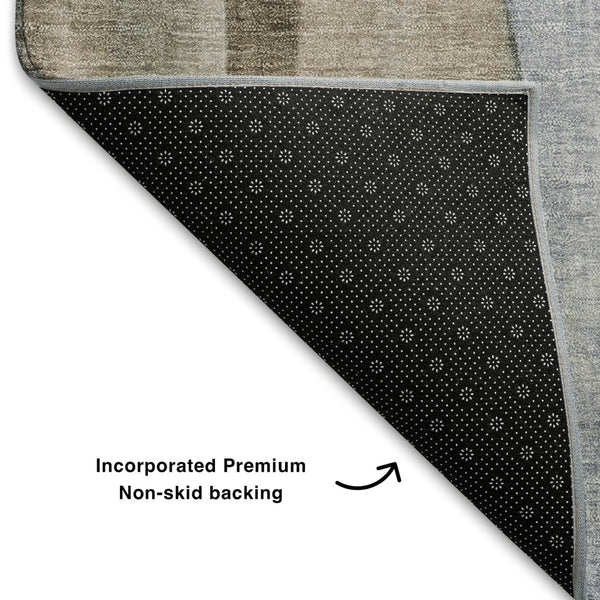HomeRoots 10' X 14' Abstract Washable Area Rug in Beige, Blue & Ivory - UV Protected, Durable & Stylish! 710262