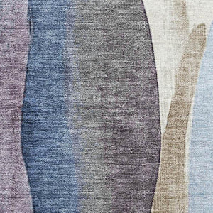 HomeRoots 8' Modern Abstract Denim Blue, Purple & Beige Washable Round Rug - UV Protected, Stain Resistant! 710265