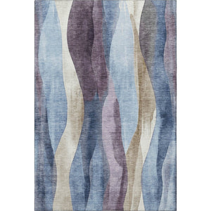 HomeRoots 8' Modern Abstract Denim Blue, Purple & Beige Washable Round Rug - UV Protected, Stain Resistant! 710265