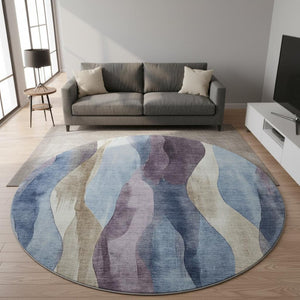 HomeRoots 8' X 10' Washable Area Rug in Denim Blue, Purple, and Beige – UV Protected, Durable & Stylish Design 710266