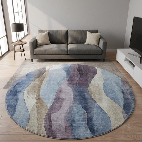 HomeRoots 8' X 10' Washable Area Rug in Denim Blue, Purple, and Beige – UV Protected, Durable & Stylish Design 710266