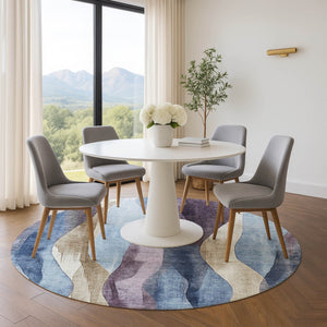 HomeRoots 8' X 10' Washable Area Rug in Denim Blue, Purple, and Beige – UV Protected, Durable & Stylish Design 710266