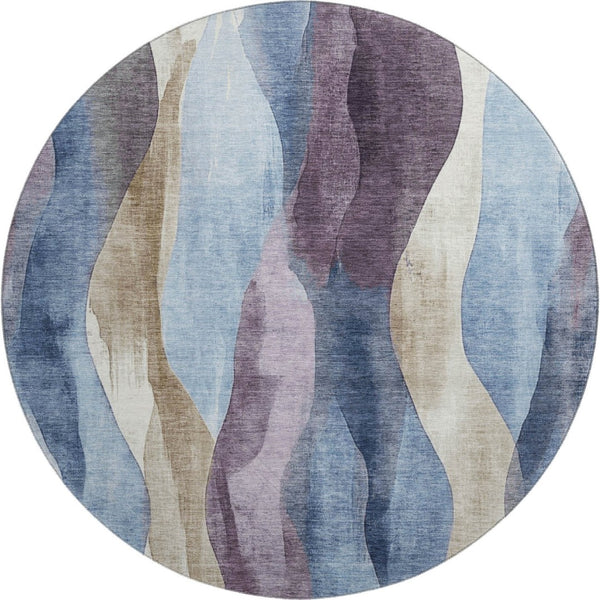 HomeRoots 8' X 10' Washable Area Rug in Denim Blue, Purple, and Beige – UV Protected, Durable & Stylish Design 710266