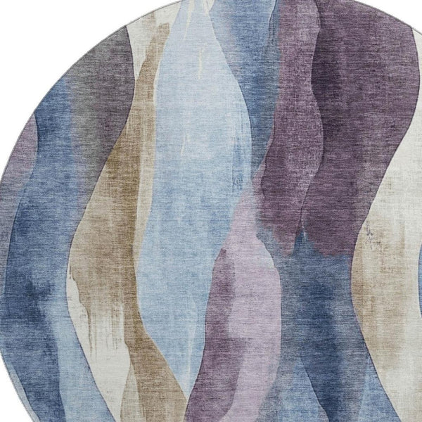 HomeRoots 8' X 10' Washable Area Rug in Denim Blue, Purple, and Beige – UV Protected, Durable & Stylish Design 710266