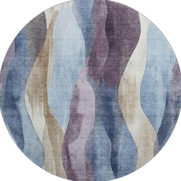 HomeRoots 8' X 10' Washable Area Rug in Denim Blue, Purple, and Beige – UV Protected, Durable & Stylish Design 710266