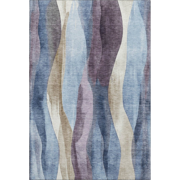 HomeRoots 10' X 14' Stylish Abstract Area Rug in Denim Blue, Purple & Beige - Washable, UV-Protected & Durable 710268