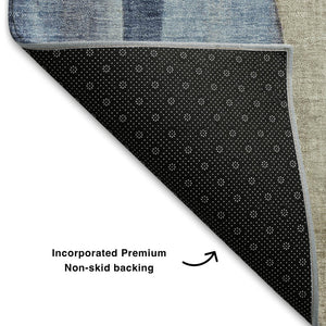 HomeRoots 10' X 14' Stylish Abstract Area Rug in Denim Blue, Purple & Beige - Washable, UV-Protected & Durable 710268