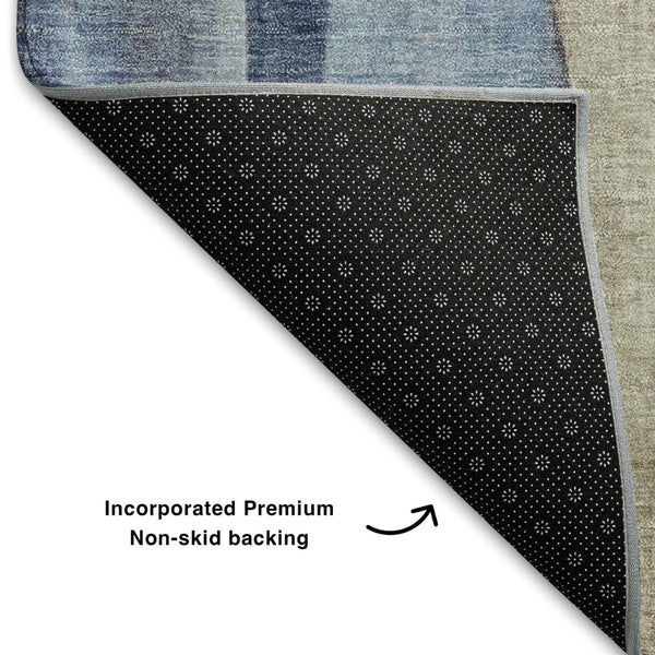 HomeRoots 10' X 14' Stylish Abstract Area Rug in Denim Blue, Purple & Beige - Washable, UV-Protected & Durable 710268