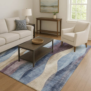 HomeRoots 10' X 14' Stylish Abstract Area Rug in Denim Blue, Purple & Beige - Washable, UV-Protected & Durable 710268