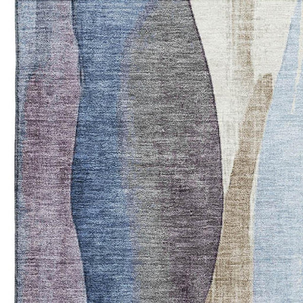HomeRoots 10' X 14' Stylish Abstract Area Rug in Denim Blue, Purple & Beige - Washable, UV-Protected & Durable 710268