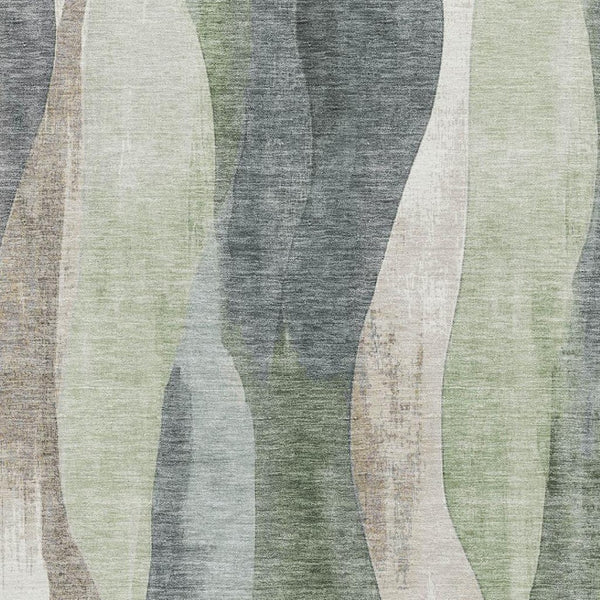 HomeRoots 5' X 8' Stylish Fern Green and Beige Abstract Washable Area Rug with UV Protection for Busy Homes 710270