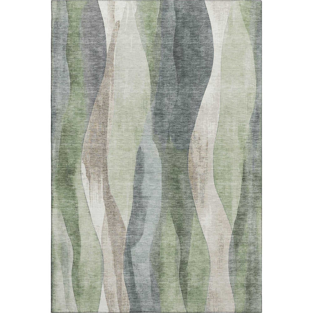 HomeRoots 8' Washable Round Rug in Fern Green, Beige & Gray – Stain Resistant, UV Protected, Stylish Home Decor 710271