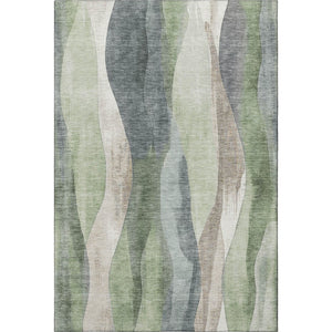 HomeRoots 8' Washable Round Rug in Fern Green, Beige & Gray – Stain Resistant, UV Protected, Stylish Home Decor 710271