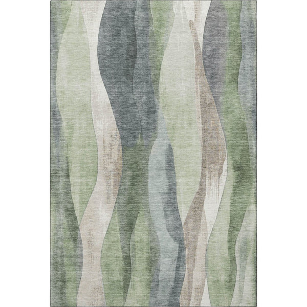 HomeRoots 8' Washable Round Rug in Fern Green, Beige & Gray – Stain Resistant, UV Protected, Stylish Home Decor 710271