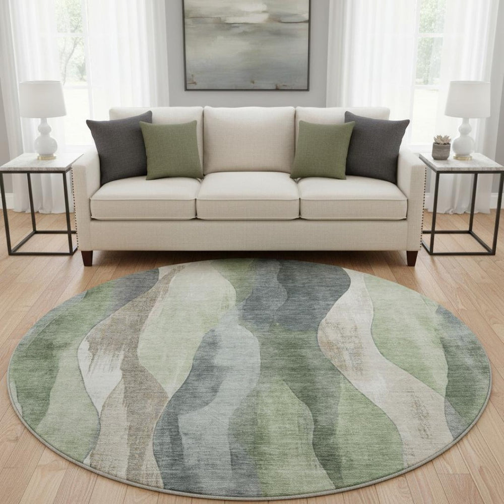 HomeRoots 8' X 10' Fern Green, Beige & Gray Abstract Washable Area Rug with UV Protection for Busy Homes 710272