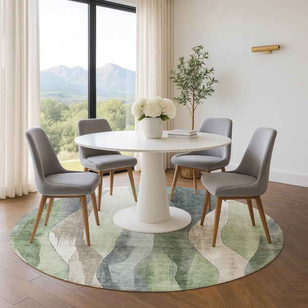 HomeRoots 8' X 10' Fern Green, Beige & Gray Abstract Washable Area Rug with UV Protection for Busy Homes 710272