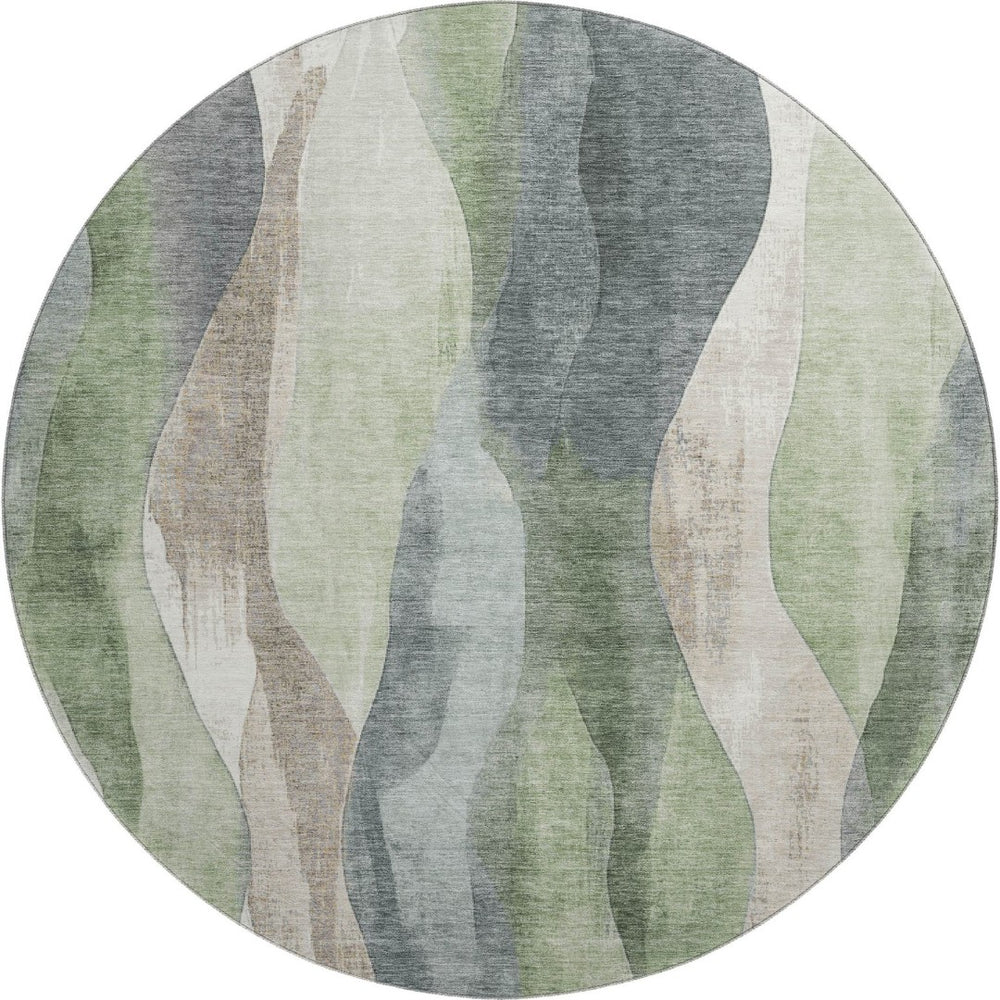 HomeRoots 8' X 10' Fern Green, Beige & Gray Abstract Washable Area Rug with UV Protection for Busy Homes 710272