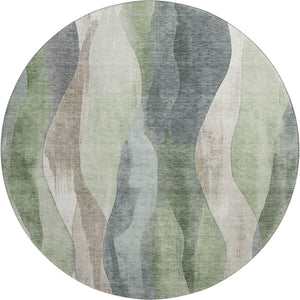 HomeRoots 8' X 10' Fern Green, Beige & Gray Abstract Washable Area Rug with UV Protection for Busy Homes 710272