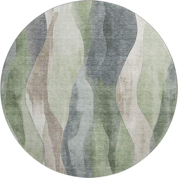 HomeRoots 8' X 10' Fern Green, Beige & Gray Abstract Washable Area Rug with UV Protection for Busy Homes 710272