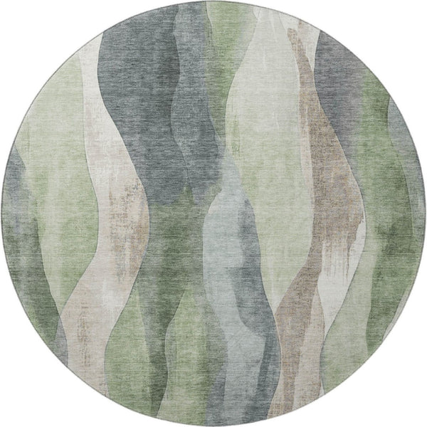 HomeRoots 8' X 10' Fern Green, Beige & Gray Abstract Washable Area Rug with UV Protection for Busy Homes 710272