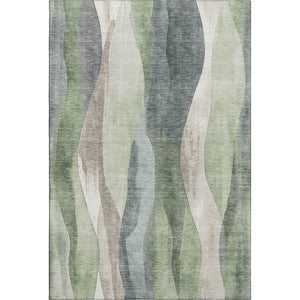 HomeRoots 9' X 12' Abstract Area Rug in Fern Green, Beige & Gray - Washable, UV-Protected, Durable Design! 710273