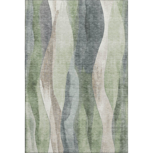 HomeRoots 9' X 12' Abstract Area Rug in Fern Green, Beige & Gray - Washable, UV-Protected, Durable Design! 710273