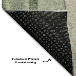 HomeRoots 9' X 12' Abstract Area Rug in Fern Green, Beige & Gray - Washable, UV-Protected, Durable Design! 710273