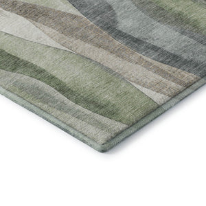 HomeRoots 9' X 12' Abstract Area Rug in Fern Green, Beige & Gray - Washable, UV-Protected, Durable Design! 710273