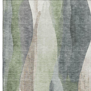 HomeRoots 9' X 12' Abstract Area Rug in Fern Green, Beige & Gray - Washable, UV-Protected, Durable Design! 710273