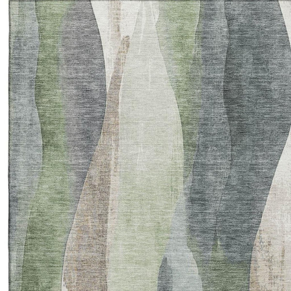HomeRoots 9' X 12' Abstract Area Rug in Fern Green, Beige & Gray - Washable, UV-Protected, Durable Design! 710273