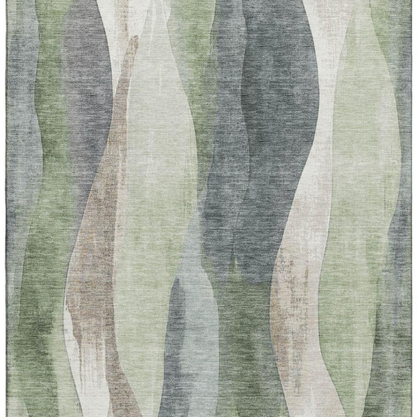 HomeRoots 9' X 12' Abstract Area Rug in Fern Green, Beige & Gray - Washable, UV-Protected, Durable Design! 710273