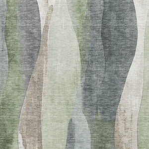 HomeRoots 10' X 14' Washable Fern Green Beige Gray Area Rug - UV Protected, Stain Resistant for Family Spaces 710274