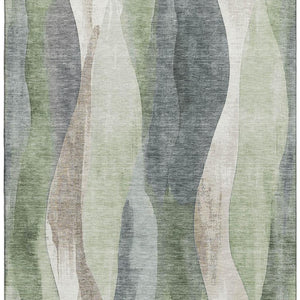 HomeRoots 10' X 14' Washable Fern Green Beige Gray Area Rug - UV Protected, Stain Resistant for Family Spaces 710274