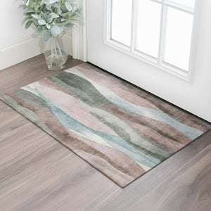 HomeRoots 5' X 8' Salmon Blue & Mauve Abstract Area Rug - Washable, UV Protected, Durable for Family Spaces 710276