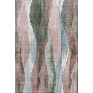HomeRoots 5' X 8' Salmon Blue & Mauve Abstract Area Rug - Washable, UV Protected, Durable for Family Spaces 710276