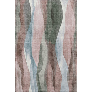 HomeRoots 8' Washable Round Rug in Salmon Blue & Mauve Abstract Design - UV Protected, Durable & Stylish! 710277
