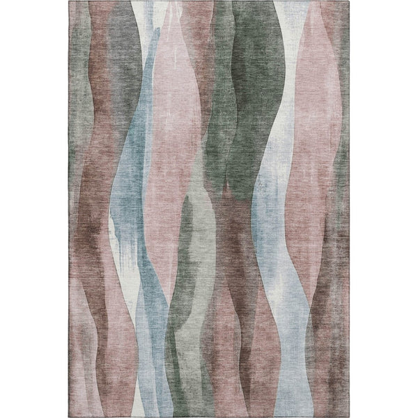 HomeRoots 8' Washable Round Rug in Salmon Blue & Mauve Abstract Design - UV Protected, Durable & Stylish! 710277