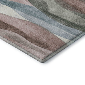 HomeRoots 8' Washable Round Rug in Salmon Blue & Mauve Abstract Design - UV Protected, Durable & Stylish! 710277