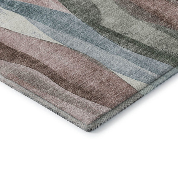 HomeRoots 8' Washable Round Rug in Salmon Blue & Mauve Abstract Design - UV Protected, Durable & Stylish! 710277