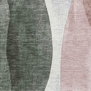HomeRoots 8' Washable Round Rug in Salmon Blue & Mauve Abstract Design - UV Protected, Durable & Stylish! 710277