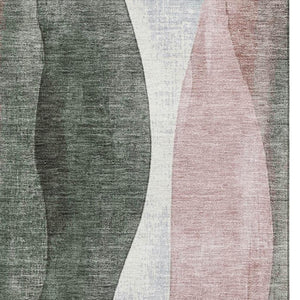 HomeRoots 8' Washable Round Rug in Salmon Blue & Mauve Abstract Design - UV Protected, Durable & Stylish! 710277