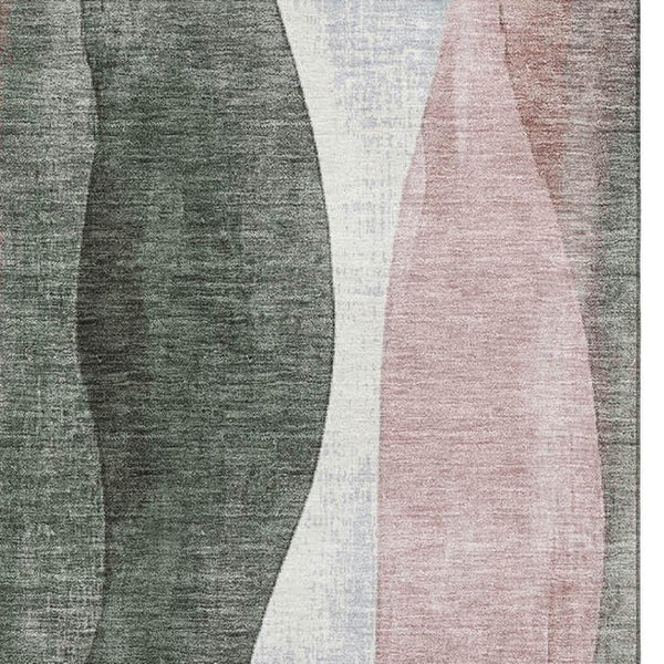 HomeRoots 8' Washable Round Rug in Salmon Blue & Mauve Abstract Design - UV Protected, Durable & Stylish! 710277