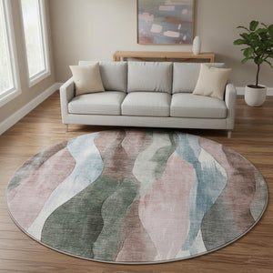 HomeRoots 8' X 10' Abstract Salmon Blue & Mauve Area Rug – Washable, UV Protected, Pet-Friendly Design! 710278