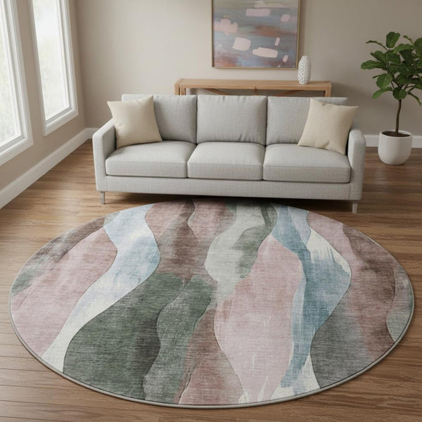 HomeRoots 8' X 10' Abstract Salmon Blue & Mauve Area Rug – Washable, UV Protected, Pet-Friendly Design! 710278