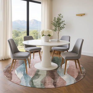 HomeRoots 8' X 10' Abstract Salmon Blue & Mauve Area Rug – Washable, UV Protected, Pet-Friendly Design! 710278