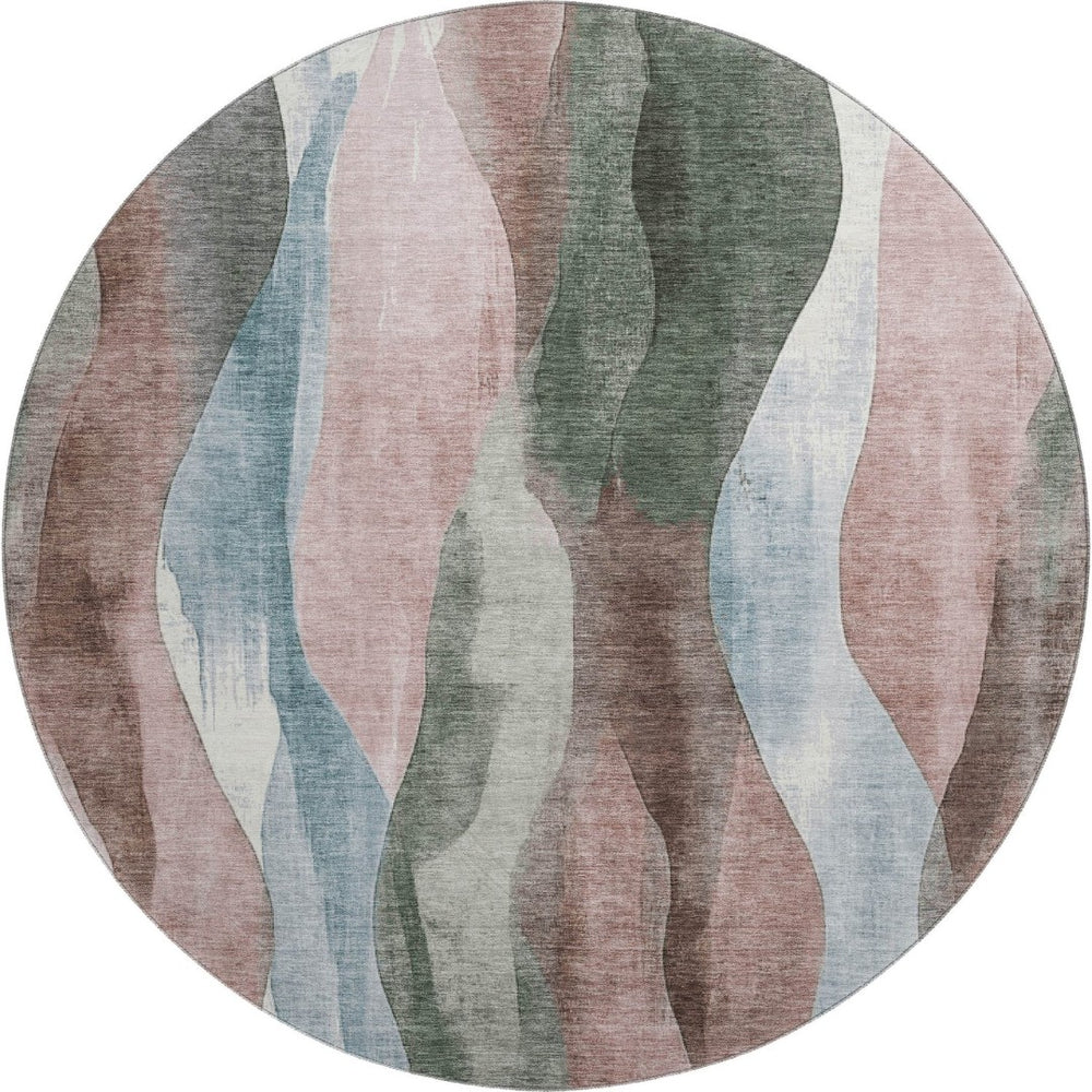 HomeRoots 8' X 10' Abstract Salmon Blue & Mauve Area Rug – Washable, UV Protected, Pet-Friendly Design! 710278
