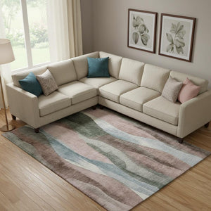 HomeRoots 10' Salmon Blue and Mauve Abstract Washable Area Rug - UV Protected, Durable, Ideal for Busy Homes 710280
